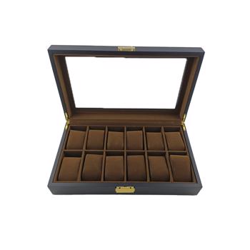 Modern and elegant watch box in black wood, designed to store 12 watches